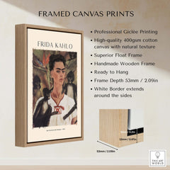 Frida Kahlo Self Portrait with Monkeys Famous Painting Poster Art Print framed in a stylish wooden frame.