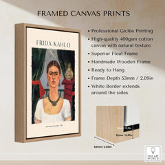 Frida Kahlo Self Portrait Time Flies 1929 Vintage Art Print Poster framed canvas print showcasing high-quality giclée printing.