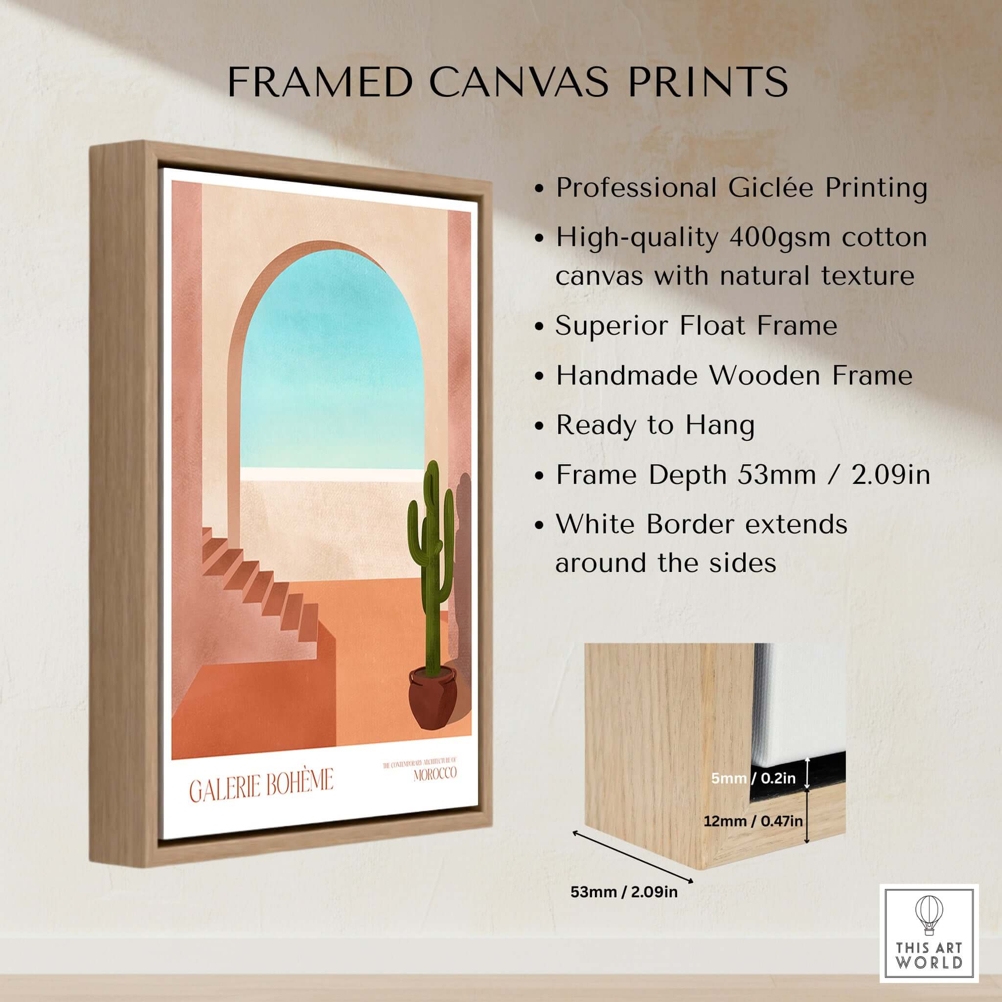 Galerie Bohème Moroccan Archway Cactus Art Print Terracotta Wall Decor Poster in a wooden frame