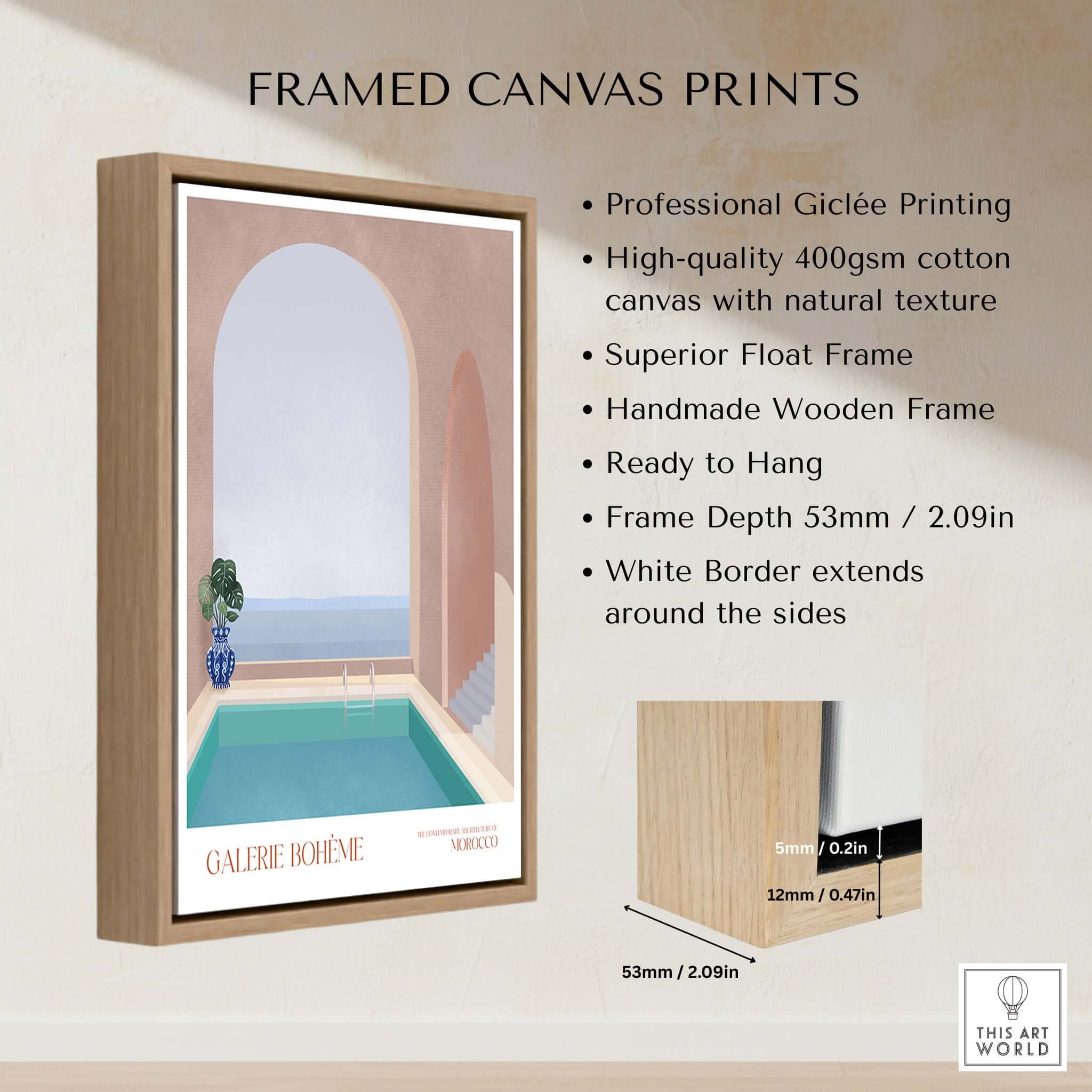 Galerie Bohème Moroccan Pool Ocean Archway Art Print Mediterranean Poster framed canvas print showcasing Giclée quality.