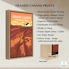 Grand Canyon National Park framed canvas print with float frame and wooden edge details