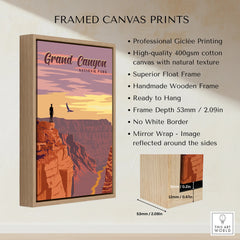 Framed canvas print of Grand Canyon National Park with float frame and handmade wood details