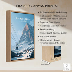 Grindelwald Switzerland Wall Art Print | Alpine Cable Car Travel Posters framed canvas print showcasing mountain scenery.