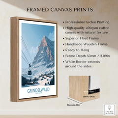 Grindelwald Switzerland Poster | Snowy Alps Mountain Scene Canvas Print featuring framed artwork and mountain landscape.