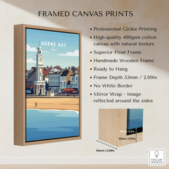 Herne Bay Kent Wall Art Print | British Travel Poster in a handmade wooden frame