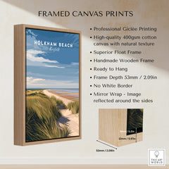 Holkham Beach Norfolk Travel Poster | Serene Beach Pathway Wall Art Print framed canvas print showcasing serene coastal landscape.