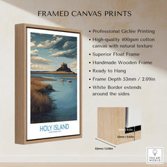 Holy Island Northumberland Poster | Historic England Coast Canvas Print framed canvas print with wooden frame and high-quality finish