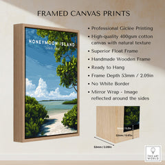 Honeymoon Island Florida Travel Poster | Mangrove Coast Wall Art Print showcased in a framed canvas print format.