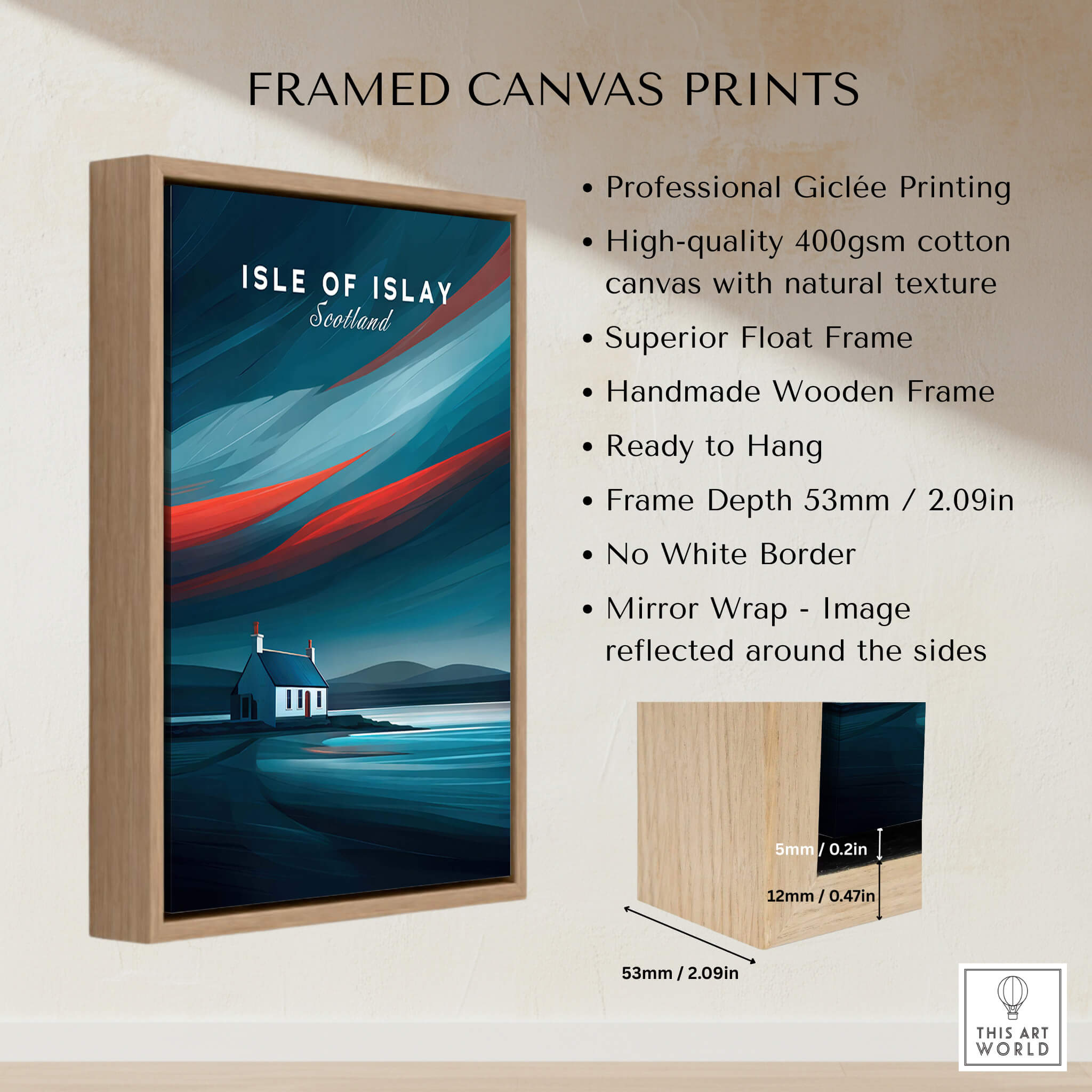 Isle of Islay Scotland Wall Art Print | Dramatic Sky Travel Poster features framed canvas with professional giclée printing.
