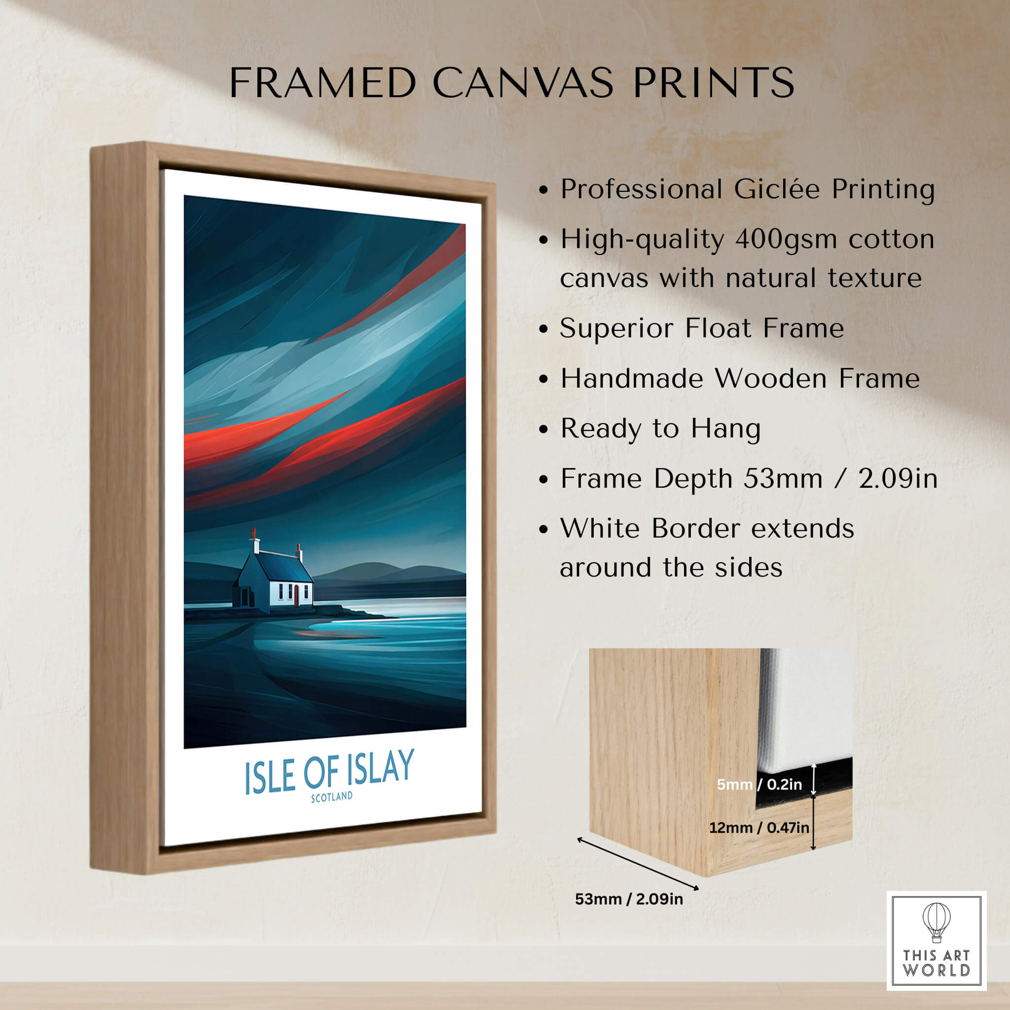Isle of Islay Scotland Posters | Vibrant Scottish Island Scene Canvas Print framed print showcasing high-quality Giclée printing.