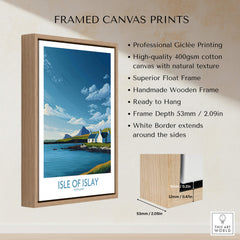 Isle of Islay Scotland Canvas Print | Scottish Hebrides Poster displayed in a wooden frame, showcasing landscape artwork.