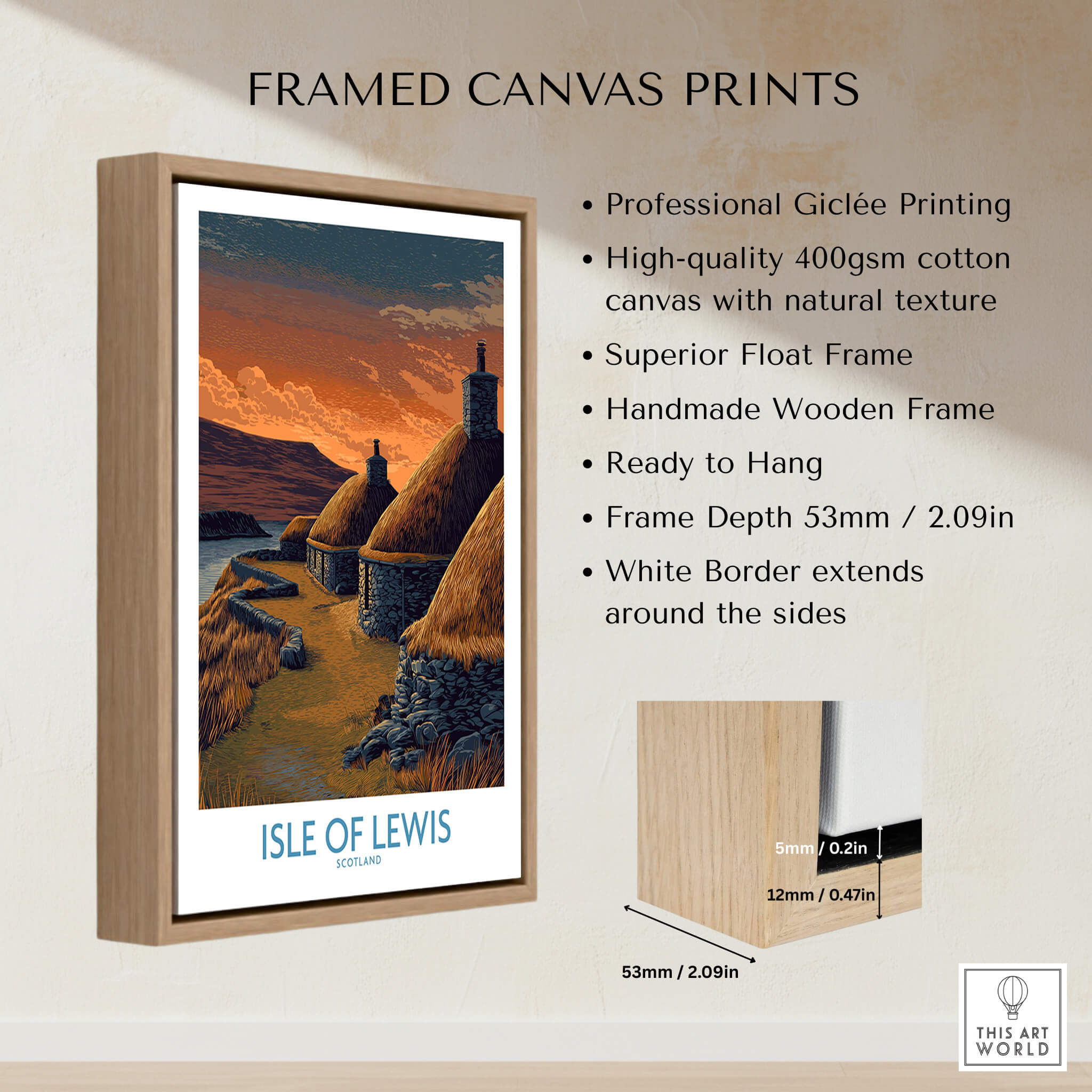 Framed canvas print of Isle of Lewis Scotland Canvas Print | Outer Hebrides Norse Mill Poster with professional quality features.