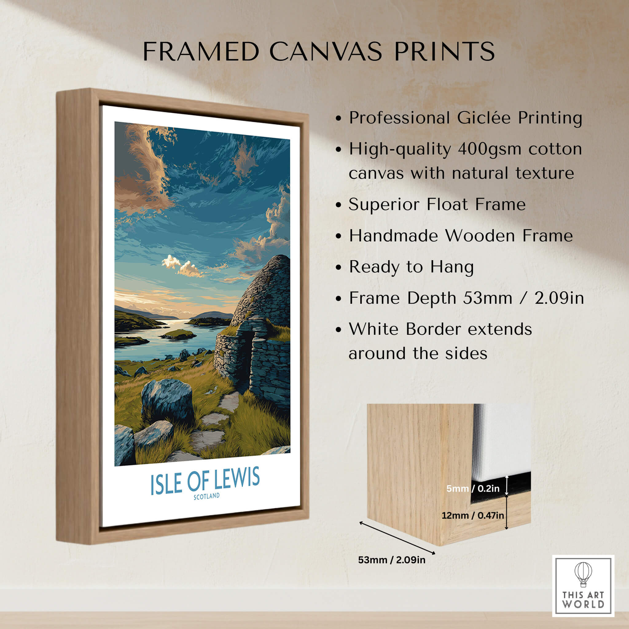 Isle of Lewis Scotland Canvas Print | Outer Hebrides Landscape Poster framed and ready to hang with detailed features.