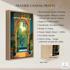 Framed canvas print of Jardim Majorelle Marrakesh Travel Posters | Moroccan Archway Garden Wall Art Print.