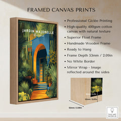 Jardim Majorelle Marrakesh Wall Art Print | Botanical Moroccan Villa Travel Poster framed canvas print features.