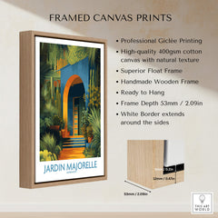 Jardim Majorelle Marrakesh Posters | Canvas Print featuring vibrant colors and intricate design in a framed display.