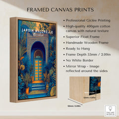 Jardim Majorelle Marrakesh Wall Art Print | Ornate Moroccan Doorway Travel Posters framed canvas print with detailed description.