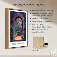 Jardim Majorelle Marrakesh Canvas Print | Colorful Moroccan Landscape Poster in a stylish wooden frame.