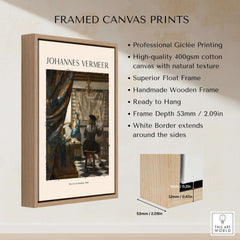 Johannes Vermeer The Art of Painting 1666 Allegory Dutch Masterpiece Art Print framed canvas detail with wooden frame