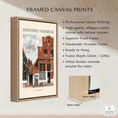 Framed canvas print of Johannes Vermeer The Little Street 1657 Delft Scene Dutch Golden Age Art Print showcasing professional giclée quality.