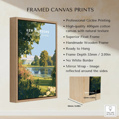 Kew Gardens framed canvas print with wooden float frame and quality printing details