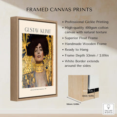 Gustav Klimt Art Print - Judith and Holofernes Art Print 1901 - Golden Phase Wall Decor Poster in a framed canvas design.
