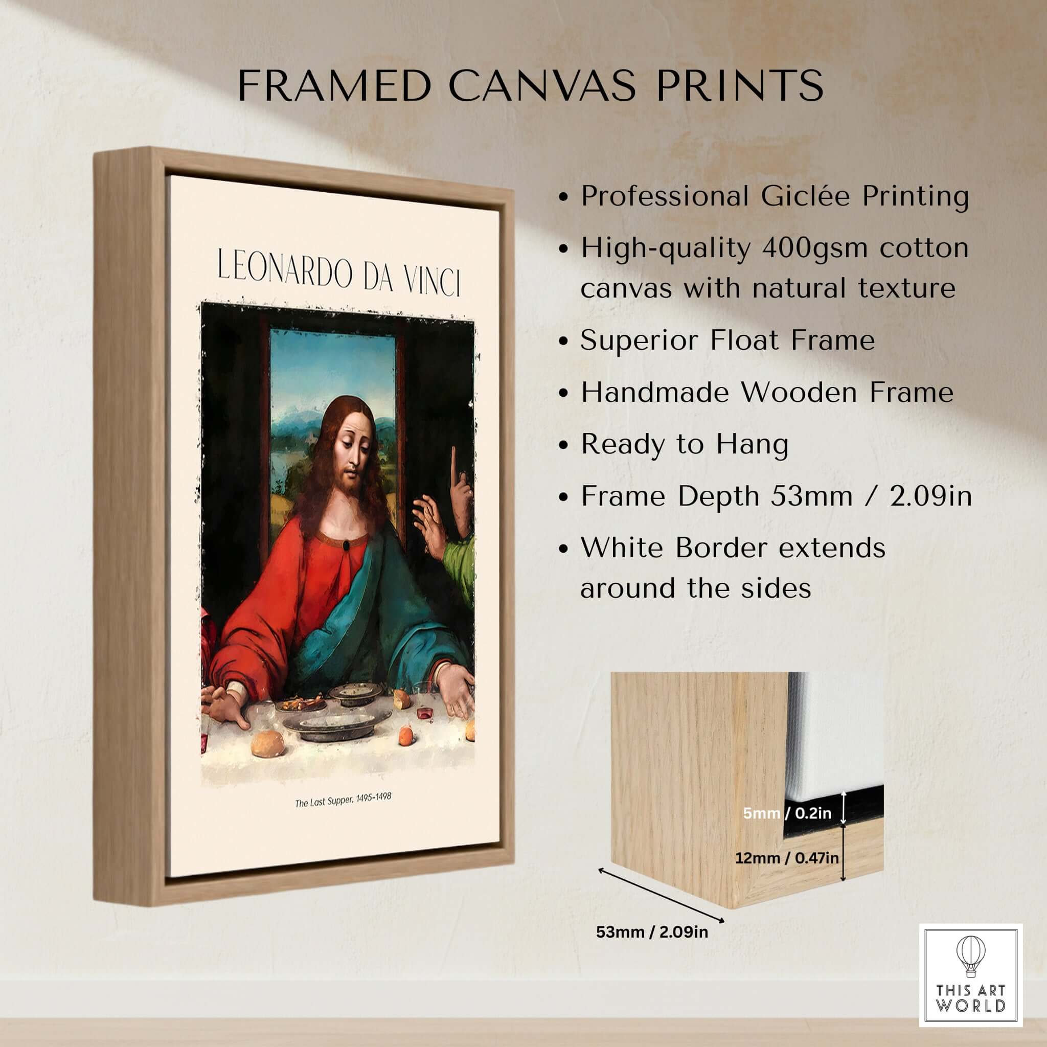 Leonardo da Vinci Art Print - The Last Supper Detail Christ 1498 Renaissance Mural Art Print framed canvas print features.