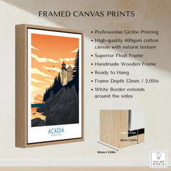 Framed Acadia National Park print with float frame and detailed canvas edge display