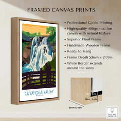 Cuyahoga Valley National Park waterfall travel poster in a handmade wooden float frame