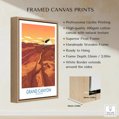 Framed Grand Canyon National Park canvas print with float frame and sunset landscape.