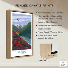 Framed canvas print of Olympic National Park with float frame and wall art details