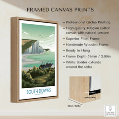 Framed canvas print featuring South Downs National Park wall art with float frame details.