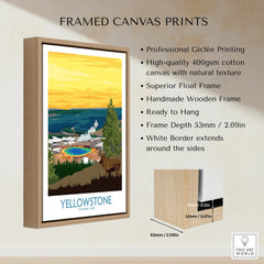 Yellowstone National Park framed canvas print with float wooden frame and detailed specs