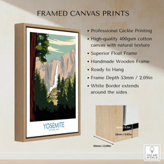 Framed Yosemite National Park art print with float frame and canvas texture details