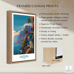 Framed Madeira Portugal travel art print with float frame and canvas texture details