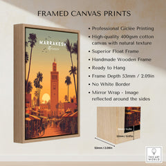 Marrakesh Morocco Wall Art Print | Koutoubia Mosque Travel Posters framed canvas print showcasing iconic architecture.