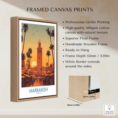 Marrakesh Morocco Posters | Historic Medina Sunset Canvas Print framed canvas art showcasing intricate details.