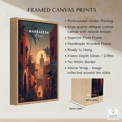 Marrakesh Morocco Wall Art Print | Sunset Medina Alleyway Travel Poster featuring framed canvas details.
