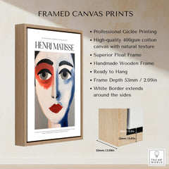 Framed canvas print featuring Henri Matisse art with high-quality giclée printing and a wooden frame.