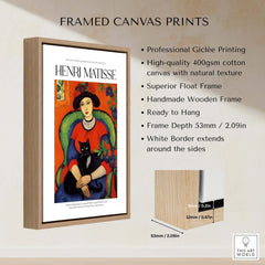 Matisse Art Prints - Woman with Black Cat Interior Poster displayed in a quality wooden frame.