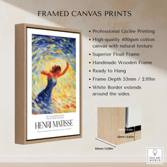 Matisse Art Prints - Dancing Figure Swirl Background Art Print displayed in framed canvas with vibrant colors and professional quality.