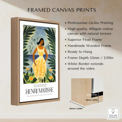 Matisse Art Prints - Woman Tropical Leaves Art Print framed canvas featuring vibrant tropical colors and stylish design.