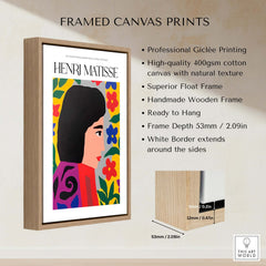 Matisse Art Prints - Floral Woman framed canvas print showing vibrant colors and stylish design details.
