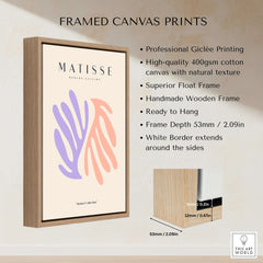 Matisse Art Prints - Purple Peach Abstract Leaves Poster framed canvas print showing organic leaf shapes in purple and peach.