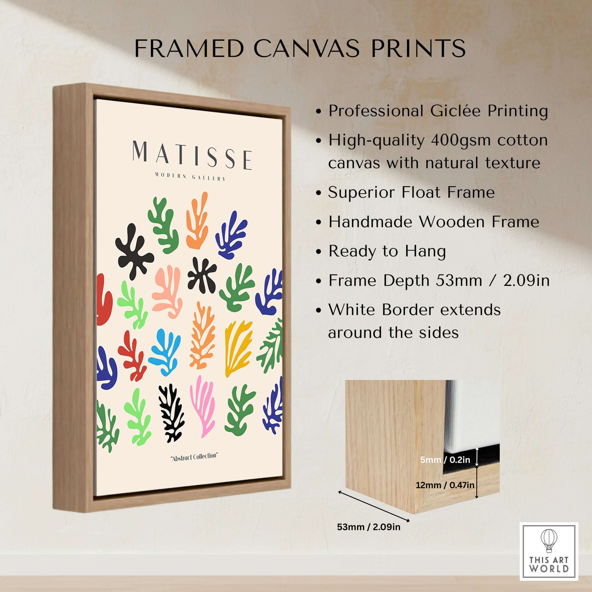 Matisse Art Prints - Colorful Abstract Shapes Scatter Print framed canvas print with vibrant botanical designs.