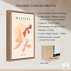 Matisse Art Prints - Abstract Birds Sun Shapes Poster with wooden frame showcasing vibrant colors and professional giclée printing.