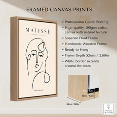 Matisse Art Prints - Continuous Line Abstract Face Poster framed canvas print with high-quality giclée printing