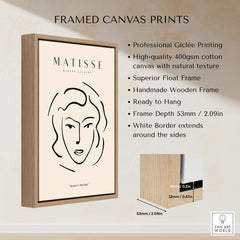 Matisse Art Prints - Abstract Line Face Drawing framed canvas print featuring professional Giclée printing and wooden frame.