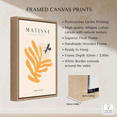 Matisse Art Prints - Orange Leaf Bird Silhouette Poster displayed in a stylish frame with detailed description.