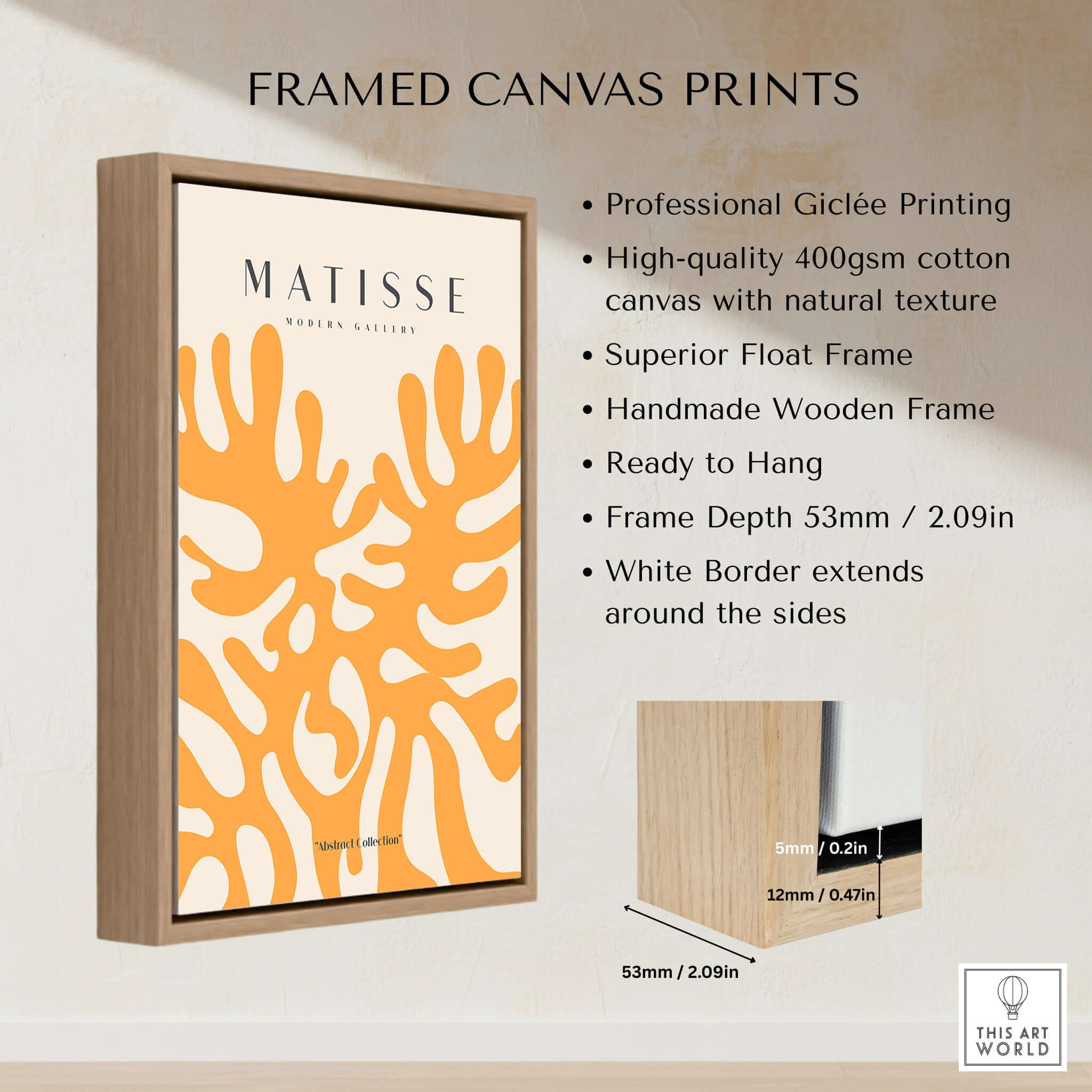 Matisse Art Prints - Orange Abstract Coral Pattern Poster displayed in a professional float frame with a white border.